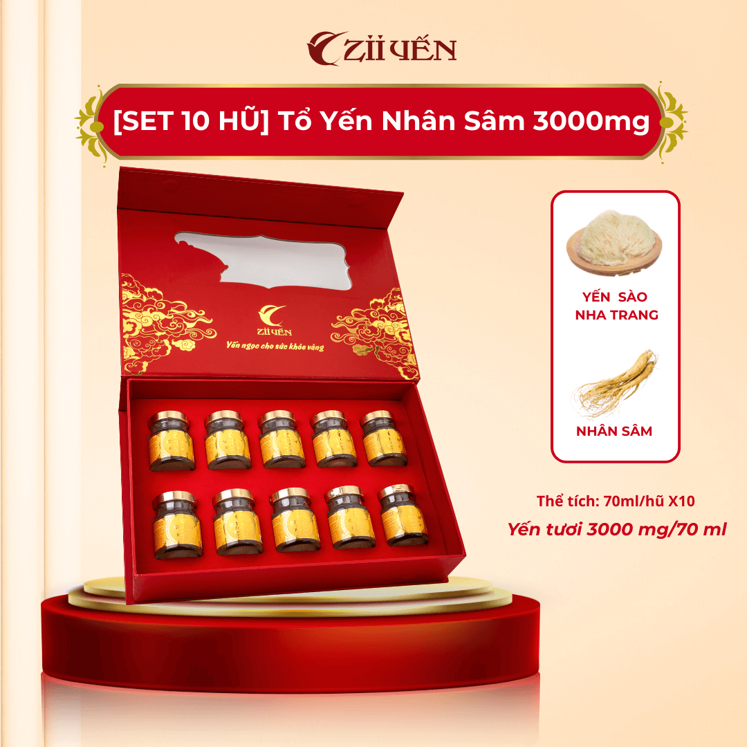 Hộp quà 10 Hũ Tổ Yến Nhân Sâm 3000mg