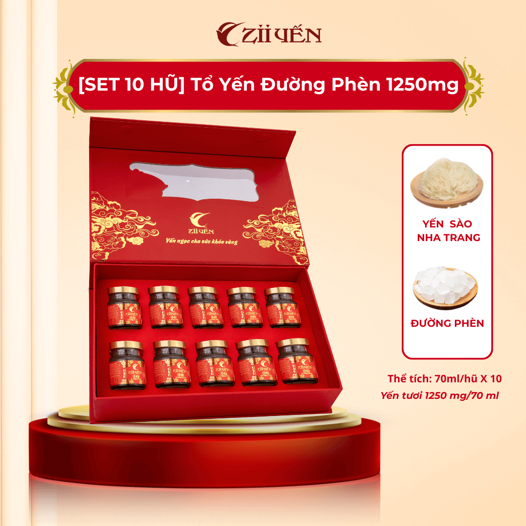 Hộp Quà 10 Hũ Tổ Yến Đường Phèn 1250mg