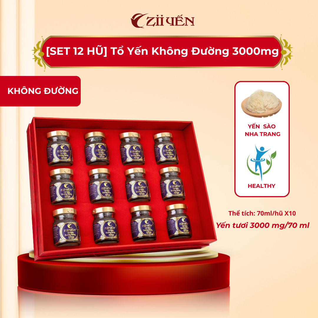 Hộp Quà 12 Hũ Yến Chưng Đường Kiêng 3000mg tổ yến