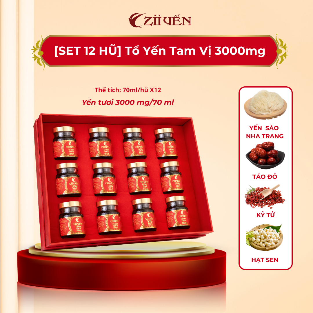 Hộp Quà 12 Hũ Yến Chưng Tam Vị 3000mg tổ yến