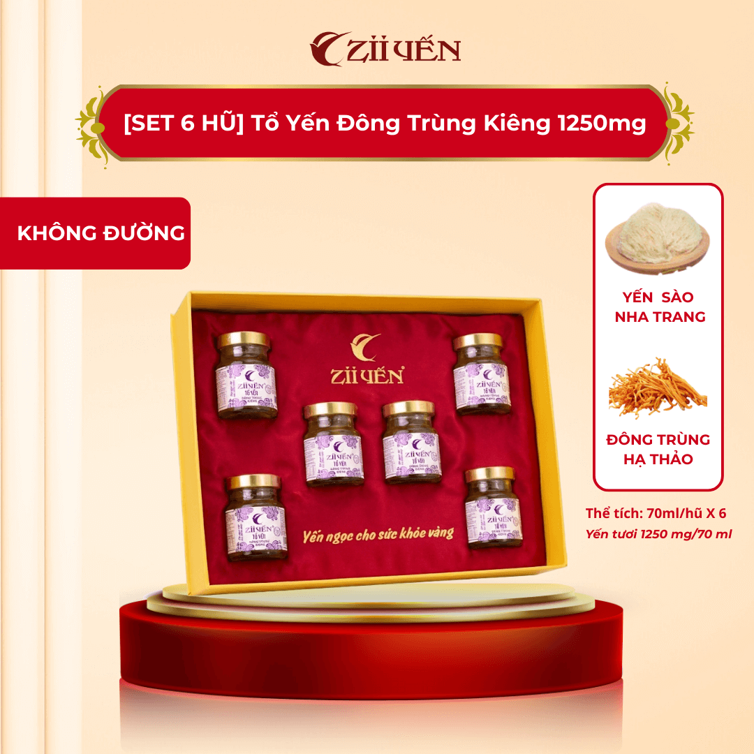 Hộp 6 Hũ Yến Chưng Đông Trùng Đường Kiêng 1250mg