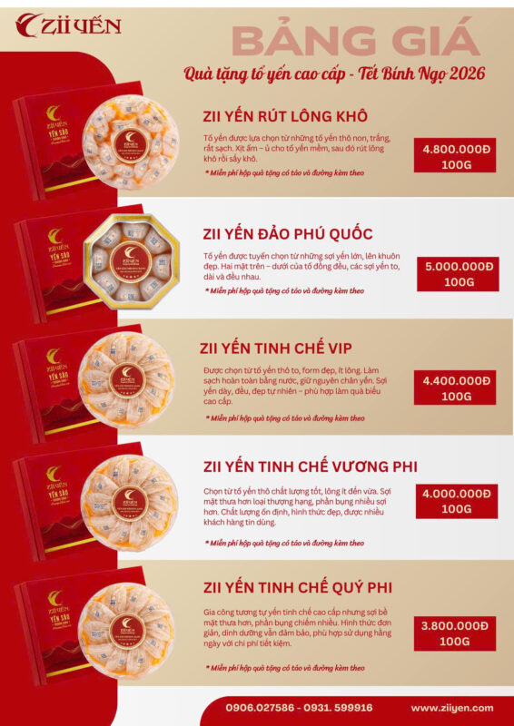 bảng giá yến tổ Zii Yến