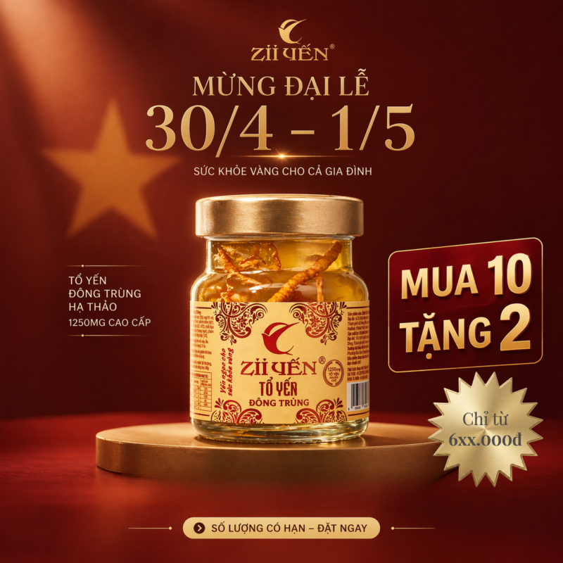 Mừng đại lễ mua 10 tặng 2 tổ yến đông trùng hạ thảo 1250mg